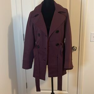 Jones NY Burgundy Knit Double Breasted Peacoat Size M